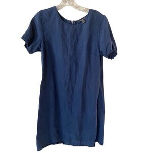 Tommy Bahama 100% linen, Raw hem Blue Short Sleeve Dress size S, zipper in back